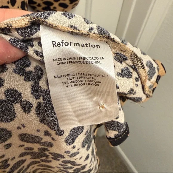 Reformation Port Dress Leopard Print Long Sleeve Fit & Flare Size 20 - Picture 6 of 9